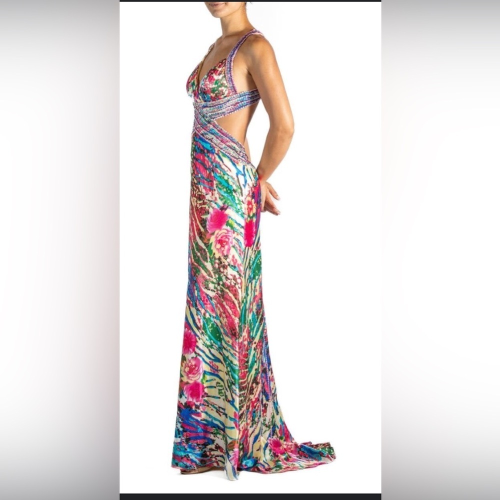 Cache Y2k Backless Abstract Beaded Formal Dress S… - image 2